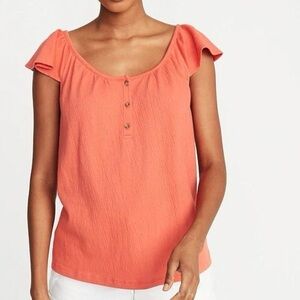 Old Navy Orange Cap Sleeve Buttoned Blouse